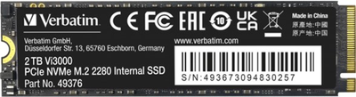 SSD диск Verbatim Vi3000 2TB M.2 2280 NVMe PCIe 3.0 x4 3D NAND TLC (0023942493761)