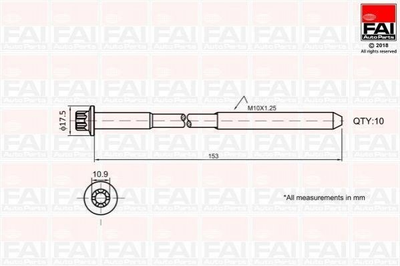 Болты головки блока цилиндров Fischer Automotive One (FA1) B701 Opel Astra, CORSA, Zafira, Vectra, Meriva, Insignia, Combo; Chevrolet Aveo, Cruze, Lacetti; Alfa Romeo 159 0607960, 607960, 90412701