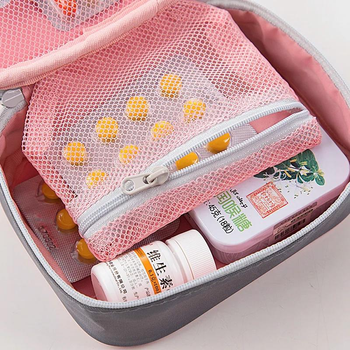 Міні-аптечка органайзер, дорожня сумка для зберігання ліків / таблеток / медикаментів, 13х10х4 см, рожева з сірим (83691098)