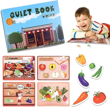 Розвиваюча книга Монтессорі на липучці Quiet Book MENGMENGDA Овочі та фрукти