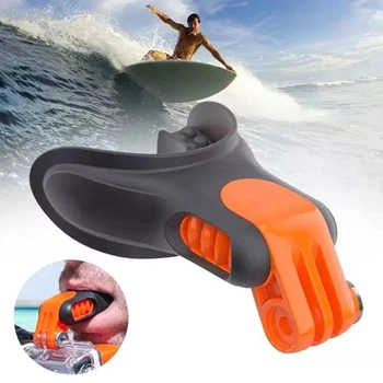 Держатель капа для экшн камеры GoPro, крепление для рта для серфинга / каякинга / спорта + длинный винт, черный с оранжевым (83761541)
