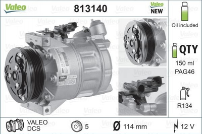 Компресор кондиціонера Valeo 813140 Volvo S80, S60, V70, XC70, XC60 31250519, 30780443, 31305833