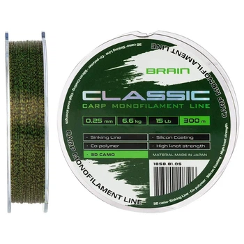 Волосінь Brain Classic Carp Line 300m 0.25mm 6.6kg 15lb 3D camo