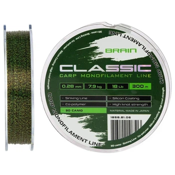 Волосінь Brain Classic Carp Line 300m 0.28mm 7.9kg 18lb 3D camo