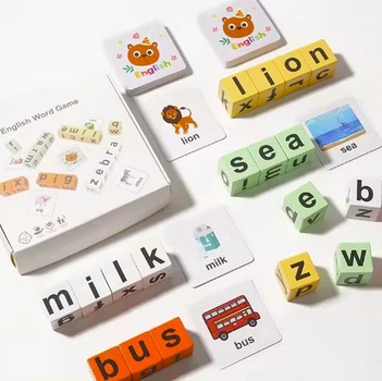 Деревянные кубики собери слово для малышей English Word Game игра с буквами английский алфавит