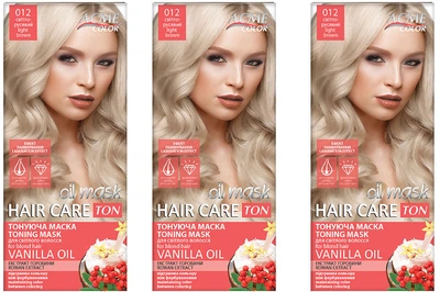 Упаковка тонирующей маски для волос Acme Color Hair Care Ton oil mask №012 Светло-русый 30 мл х 3 шт (ROZ6400230640)