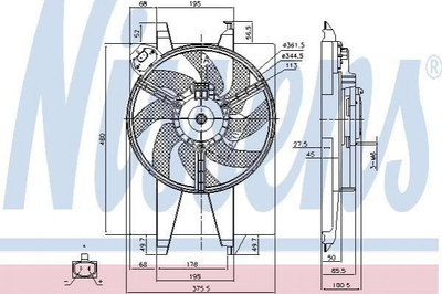 Вентилятор охлаждения двигателя NISSENS 85767 Ford Focus, Fiesta, Fusion, C-Max 1306759, 1495676, 2S6H8C607EF