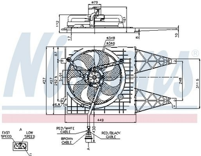 Вентилятор охлаждения двигателя NISSENS 85249 Volkswagen Golf, Bora; Seat Leon, Toledo; Skoda Octavia; Audi A3 1J0121207T, 1J0121207L, 1J0121206C