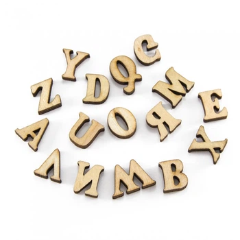 Кабошоны Дерево, Алфавит, Коричневый, 14~19х8~21х3.5~4 мм, 20 шт