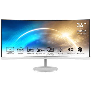 Монитор 34" MSI PRO MP341CQW VA безрамочный/изогнутый экран Белый