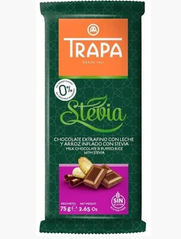Шоколад зі стевією без глютену та без цукру Trapa Stevia "Молочний з рисовими кульками" 75 г