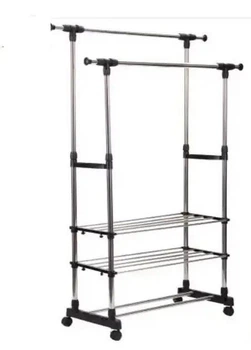 Вішалка для одягу Double Pole WJF-002/ 80х38х160см стійка підлогова в передпокій для речей телескопічна на колесах для будинку офісу кафе магазину