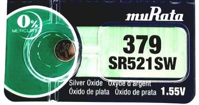 Батарейка часовая muRata/Sony SR521SW (379) 1.55v 16mAh 5.8x2.15mm&nbsp;Серебрянно-цинковая