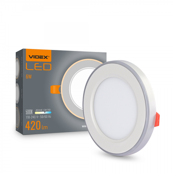 LED світильник вбудований круглий з декоративною підсвіткою VIDEX 6W 5000K +3W 2700K (VL-DL4R-0652)