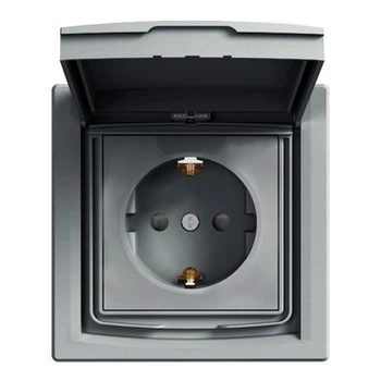 Розетка с заземлением и крышкой,защитные шторками IP44, сталь, EPH3100362 Asfora Schneider