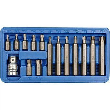 Отверточные насадки VOREL : адаптер квадрат 1/2", "TORX" T20-T55, 30 -75 мм, CrV. Набор 15 шт. 66580