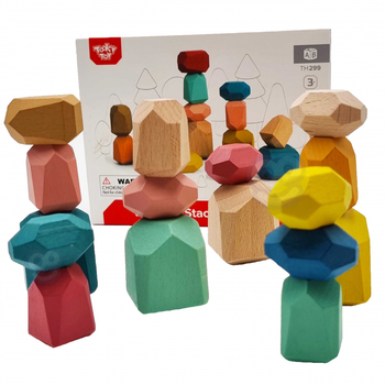 Klocki Drewniane Balansujące Kamyczki Tooky Toy Montessori Edukacyjne 16 elementów (6972633371618)