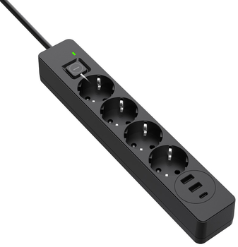 Сетевой фильтр-удлинитель ColorWay 4 розетки/3USB (2USB-A + 1 TYPE-C) (24 Вт) 5 м Black (CW-CHE435PDB)