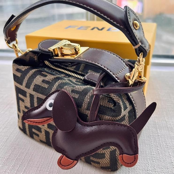 Брелок-підвіска в стилі Hermes Такса на сумку, косметичку, пенал коричневий