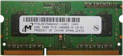 Оперативна пам'ять для ноутбука Micron 2GB PC3-10600 DDR3-1333MHz MT8JSF25664HZ-1G4D1) 09-11-B1 Б/У