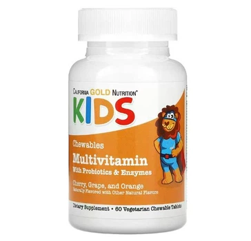 Вітаміни для дітей California Gold Nutrition Kids Multivitamins with Probiotics & Enzymes 60 Chewable Tablets