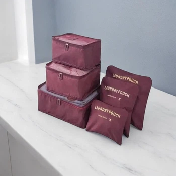 Набір дорожніх органайзерів для речей Laundry Pouch 6 сумочок на застібках Бордовий, дорожній органайзер для валізи