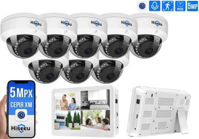 Комплект IP відеоспостереження Hiseeu 5мп POE на 8 антивандальних камер з відереєстратором та монітором