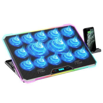 Підставка для ноутбука VHG K15C з RGB-підсвічуванням та підставкою для телефону, Laptop Cooling Pad, Black