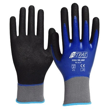 Рукавички NITRAS OIL GRIP 15G нейлон/подвійний нітрил Розмір 8 синій/чорний 3550