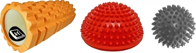 Набор Массажный ролик-валик EasyFit EF-2020-BK 33х14 см Оранжевый (56000988) + Полусфера балансировочная массажная для ног, стоп EasyFit 16 см Красная EF-3001-R (56001194) + Массажный мячик-мяч EasyFit 9 см жесткий Серый PVC EF-1064-GY (56003025)