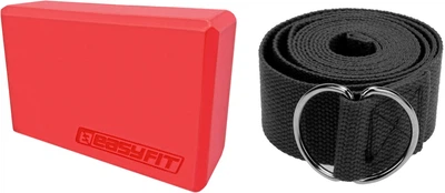 Набор Блок для йоги EasyFit Красный EF-1818-R (56003007) + Ремень для йоги и растяжки EasyFit EF-1830-BK Черный (56001300)