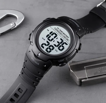Наручний чоловічий годинник Skmei Neon 10 Bar Black із кварцовим механізмом водонепроникні чорні