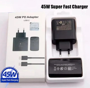 Комплект: Адаптер быстрой зарядки 45w PD3.0 5A Type-C(USB-C) Type-C c кабелем для Samsung Чорний