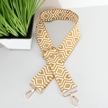 Ремінь для сумки текстильний 38 мм 9586 gold з карабінами бежево-рудий