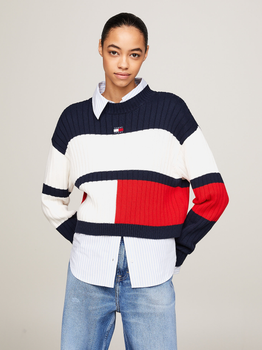 Sweter damski z bawełny Tommy Jeans DW0DW18117-YBH XS Biały (8720646690206)