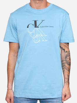 Koszulka męska bawełniana Calvin Klein Jeans J30J325352-CEZ L Błękitna (8720109355291)