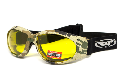 Окуляри захисні з ущільнювачем Global Vision Eliminator Camo Pixel (yellow), жовті в камуфльованій оправі