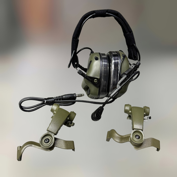 Навушники тактичні Earmor M32X MOD4, активні, з кріпленням на шолом та оголов'ям, колір Олива