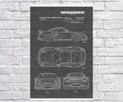 Постер BEGEMOT Патент-чертеж Автомобиль Porsche 911 2011г 40x61 см Черный (1120901)