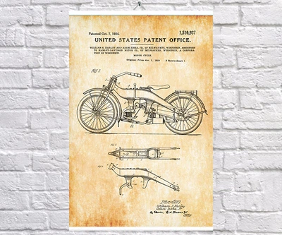 Постер BEGEMOT Патент-креслення Мотоцикл Harley Davidson 40x61 см Жовтий (1120377)