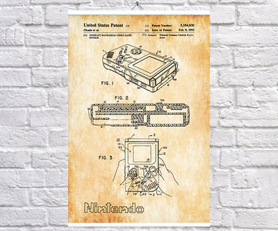 Постер BEGEMOT Патент-чертеж Консоль Nintendo gameboy 40x61 см Желтый (1120493)