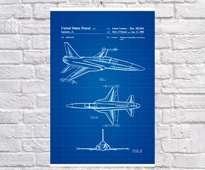 Постер BEGEMOT Патент-креслення Літаків Northrop F-20 Tigershark 40x61 см Синій (1120505)