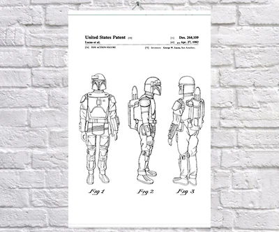 Постер BEGEMOT Патент-креслення Фігура Boba Fett Star Wars 40x61 см Білий (1120652)