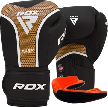 Боксерские перчатки RDX Aura Plus T-17 12 унций + Капа Black Golden (BGR-T17BGL-12OZ+)
