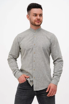 Сорочка льон стійка Trend Collection U02-152 сіро-зелений 2XL