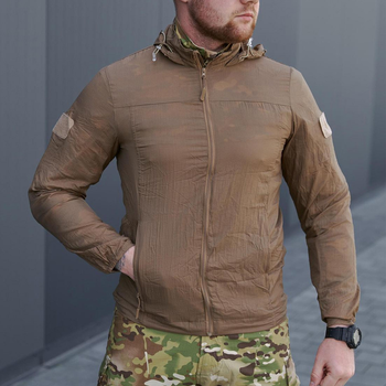 Летняя Мужская Куртка Skin со скрытым капюшоном и липучками под шевроны / Легкая Ветровка размер койот 2XL