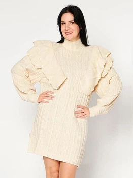 Платье вязаное короткое зимнее теплое женское NA-KD 1018-006319-0260 XXS/XS Молочное (7325944743077)