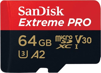 Карта памяти microSD 64Gb SanDisk Extreme Pro Class 10 UHS-I U3 V30 A2 + SD адаптер (SDSQXCU-064G-GN6MA)