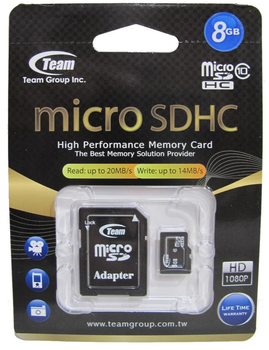 Карта памяти microSD 8Gb Team (TUSDH8GCL1003) + SD адаптер