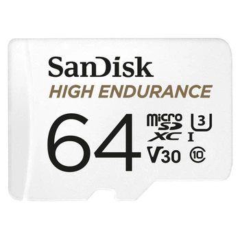 Карта памяти microSD 64Gb SanDisk High Endurance C10 UHS-I U3 V30 + SD adapter (SDSQQNR-064G-GN6IA)